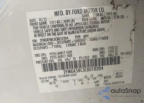 2012 Ford Flex Se из США, поврежденный, VIN 2FMGK5BC3CBD10204